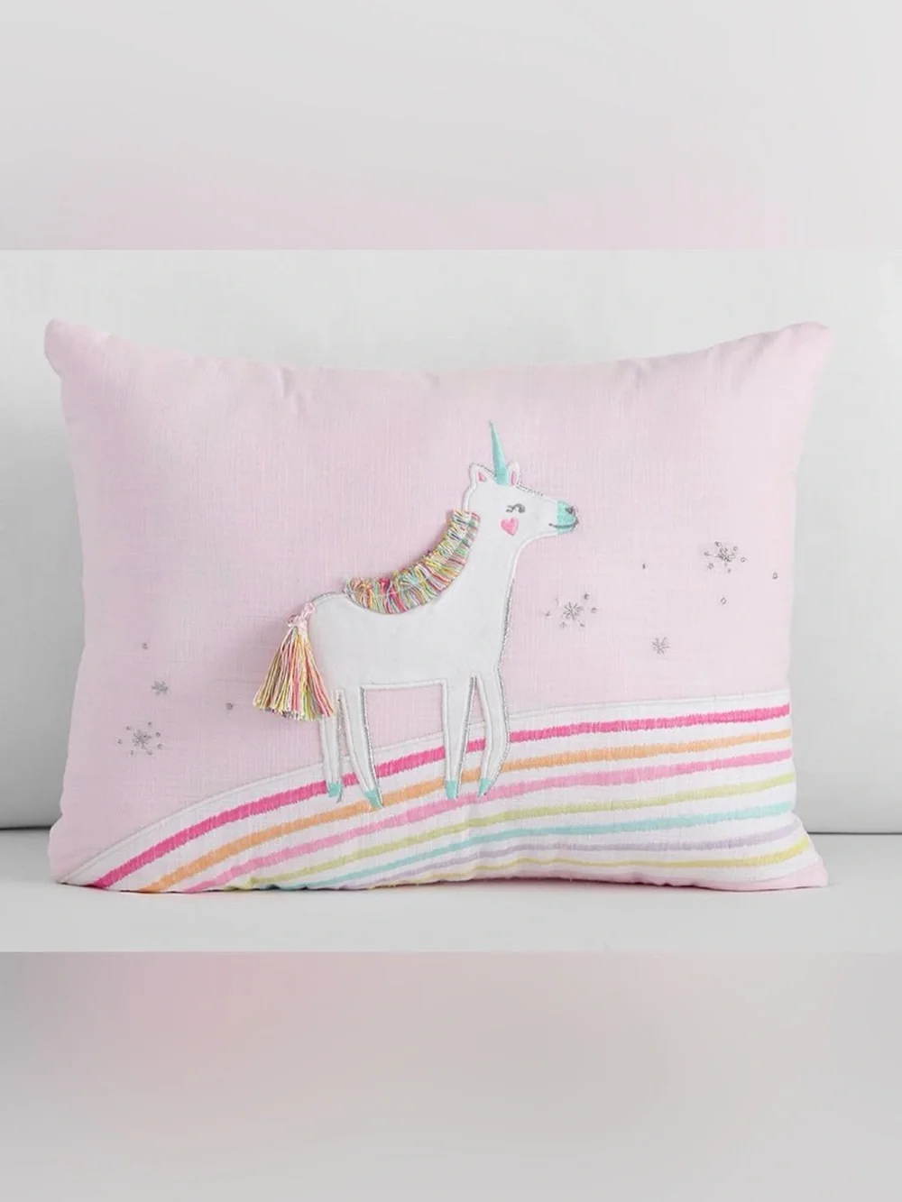 Pottery Barn Kids Pink Molly Unicorn Pillow - Decorative Pillow with Rainbow